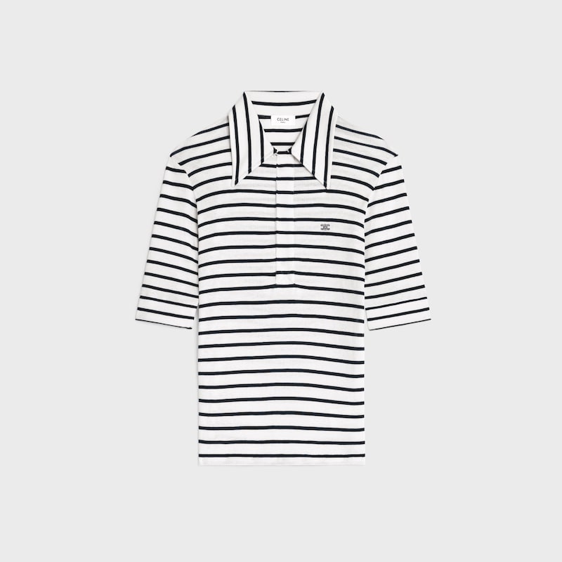Polo in jersey di seta a righe - OFF-WHITE / NERO -  - 1 | CELINE