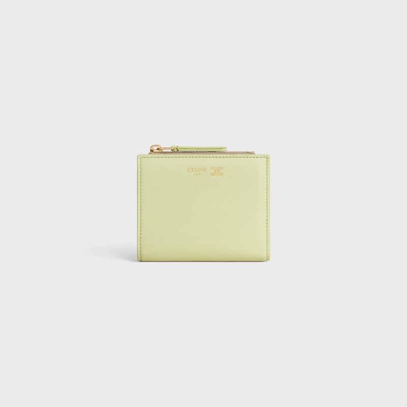 COMPACT WALLET TRIOMPHE STAMP IN SUPPLE GRAINED CALFSKIN - SOFT LIME / SAFARI - NEW - 1 | CELINE
