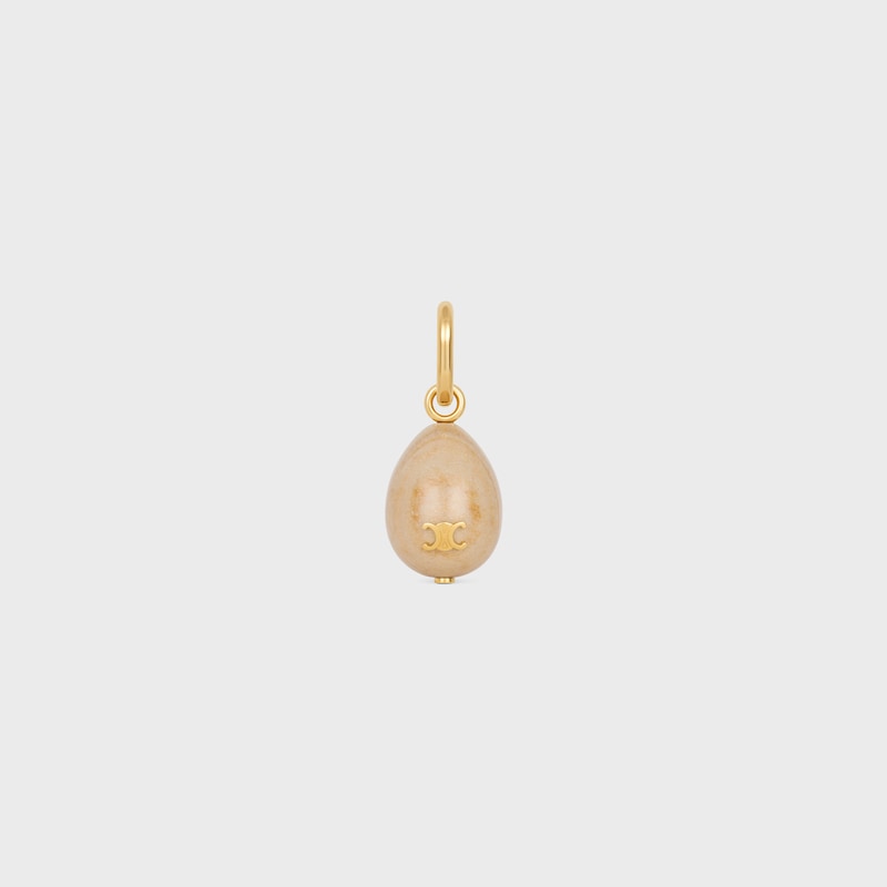 Celine Charms Stone Egg in Botticino and Brass with Gold Finish - ECRU / GOLD - NEW - 1 | CELINE