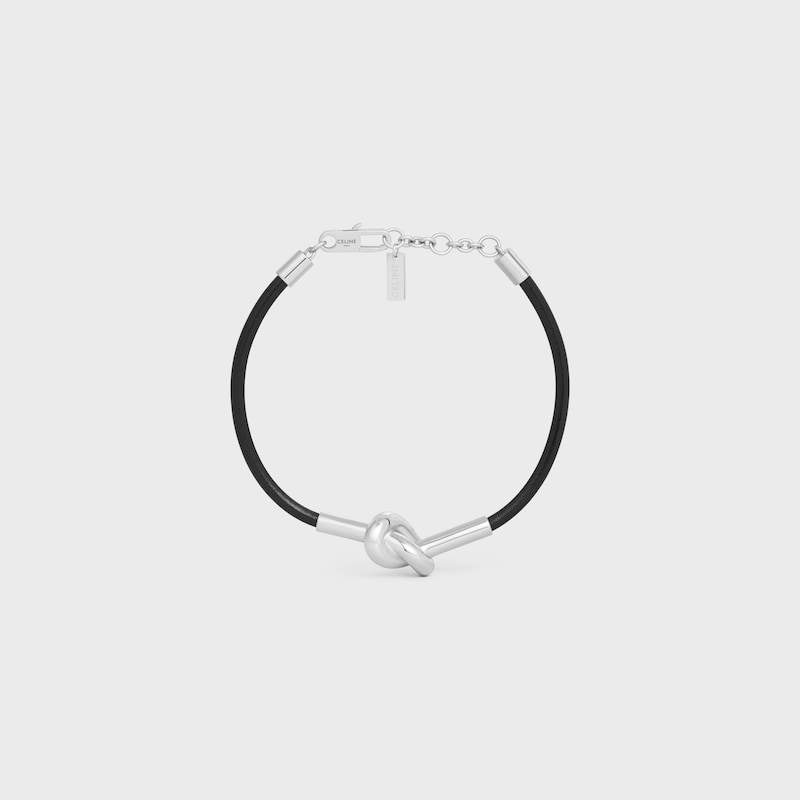 Bracelet Knot en Cuir de Veau et Laiton Rhodi&eacute; - Noir / Argent -  - 1 | CELINE