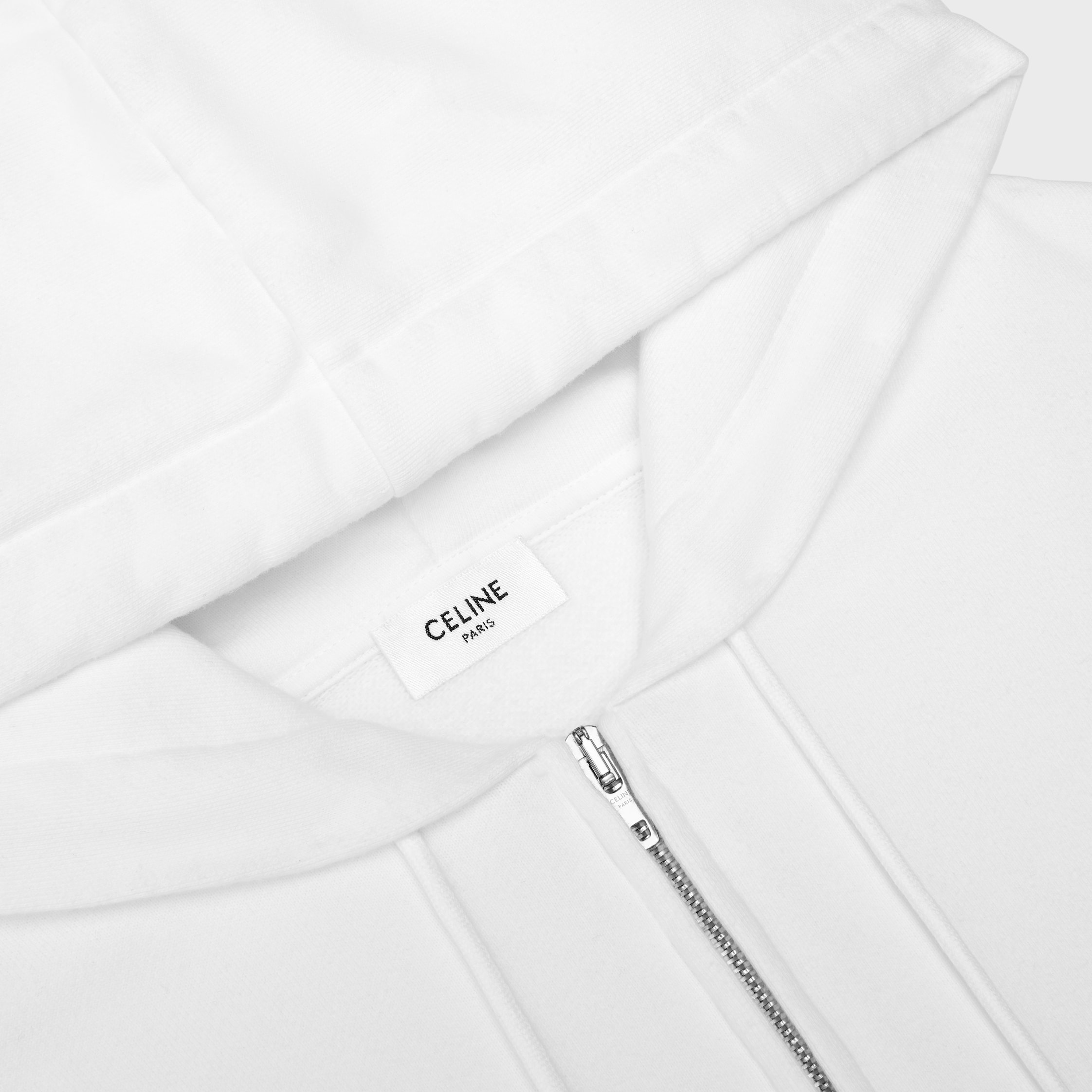 ZIPPED HOODIE IN COTTON FLEECE - OPTIC WHITE / BLEU KLEIN | CELINE
