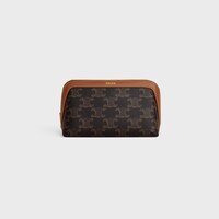 COSMETIC LIPSTICK POUCH IN TRIOMPHE CANVAS AND CALFSKIN - TAN - BEAUTY ACCESSORIES - 1 | CELINE
