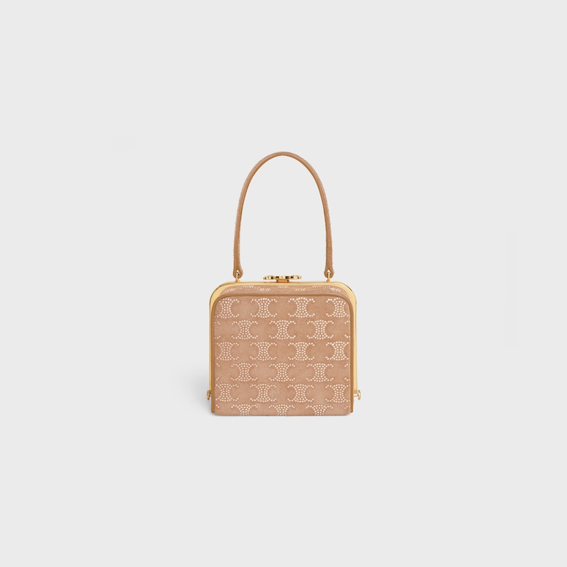 CELINE LANA MINAUDIERE in SUEDE CALFSKIN WITH TRIOMPHE STRASS - Light Camel - TOP-HANDLE BAGS - 1 | CELINE