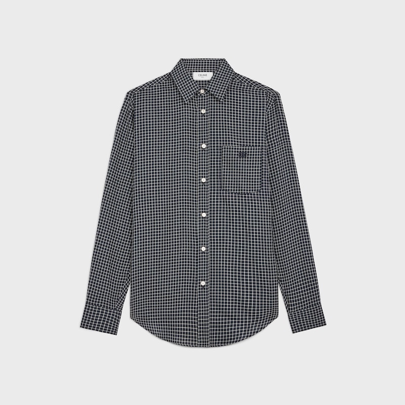 loose shirt in checked cotton - NAVY/CRAIE/VERT -  - 1 | CELINE