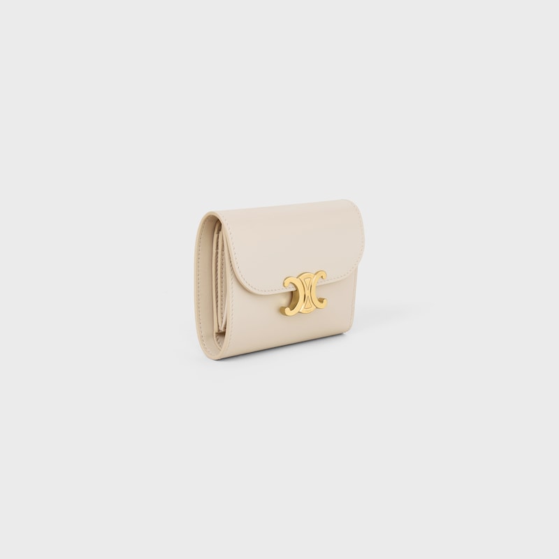 Small Flap Wallet TRIOMPHE in Shiny calfskin - PALE BEIGE - WALLETS - 1 | CELINE