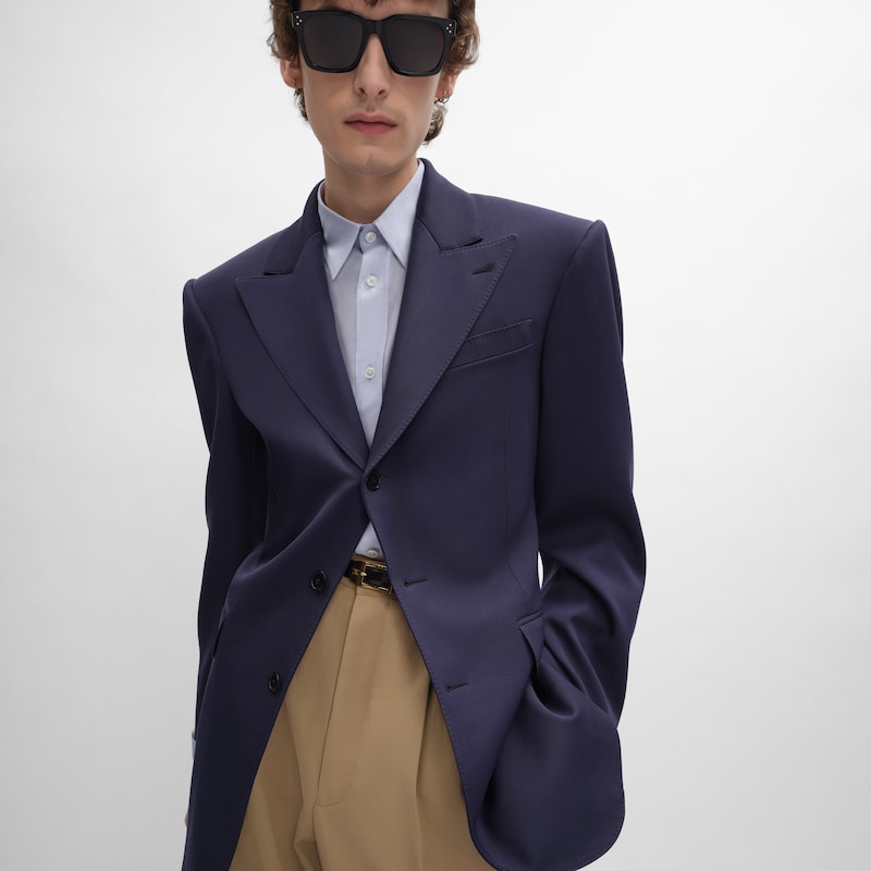 colonne jacket IN GRAIN DE POUDRE WOOL - NAVY -  - 1 | CELINE