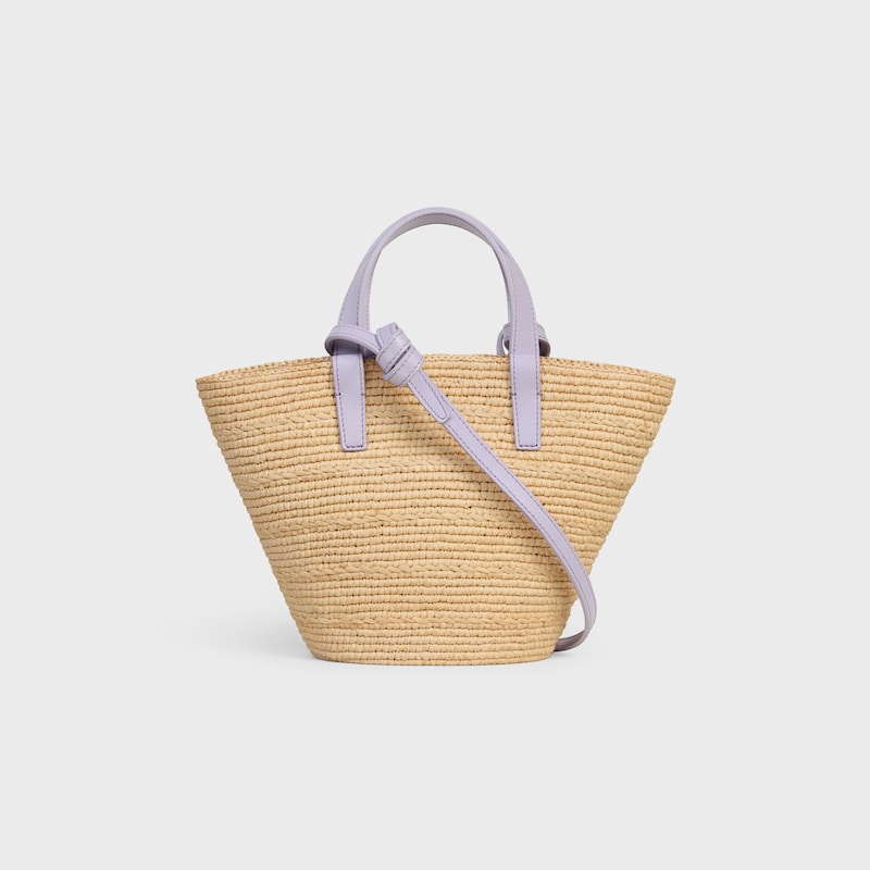NANO SUPPLE CELINE CLASSIC PANIER IN RAFFIA AND CALFSKIN - PASTEL MAUVE - MORE LINES - 1 | CELINE