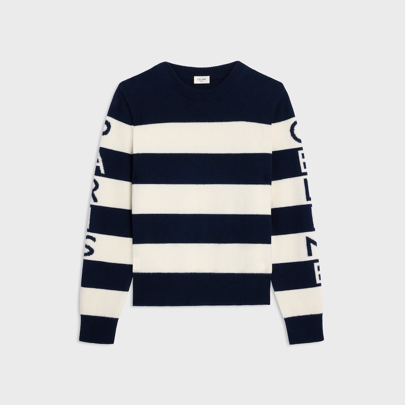 crewneck sweater IN wool cashmere - ECRU/NAVY -  - 1 | CELINE