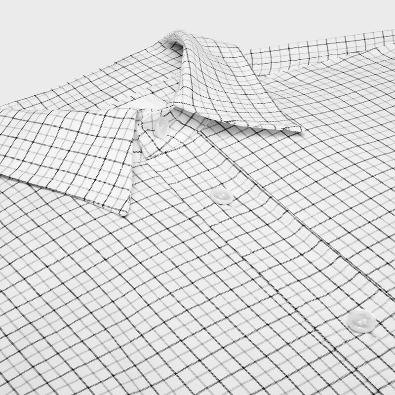 CAMISA RELAJADA DE SARGA DE ALGOD&Oacute;N A CUADROS - MARFIL/GRIS/NEGRO -  - 1 | CELINE