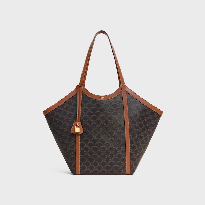 LARGE CABAS IN Triomphe canvas and calfskin - TAN - TRIOMPHE CANVAS - 1 | CELINE