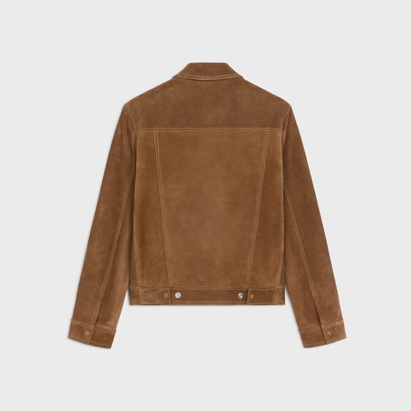 Chaqueta estilo camionero de serraje de piel de becerro - TABACO -  - 1 | CELINE