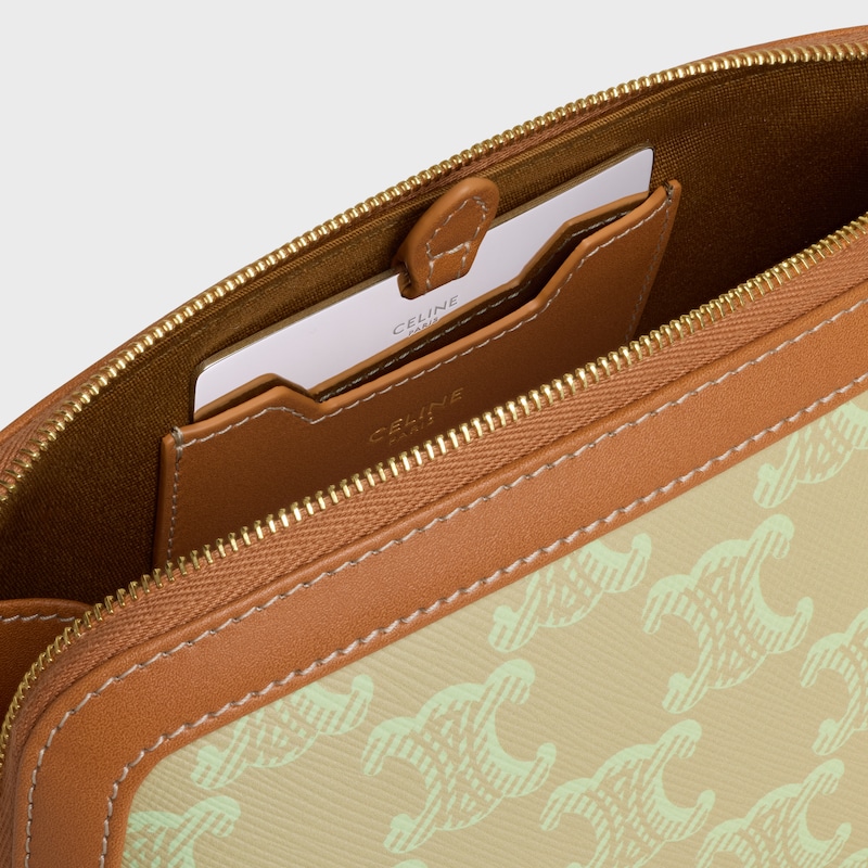 COSMETIC LIPSTICK POUCH IN TRIOMPHE CANVAS AND CALFSKIN - SANDCASTLE / SOFT LIME - BEAUTY ACCESSORIES - 1 | CELINE