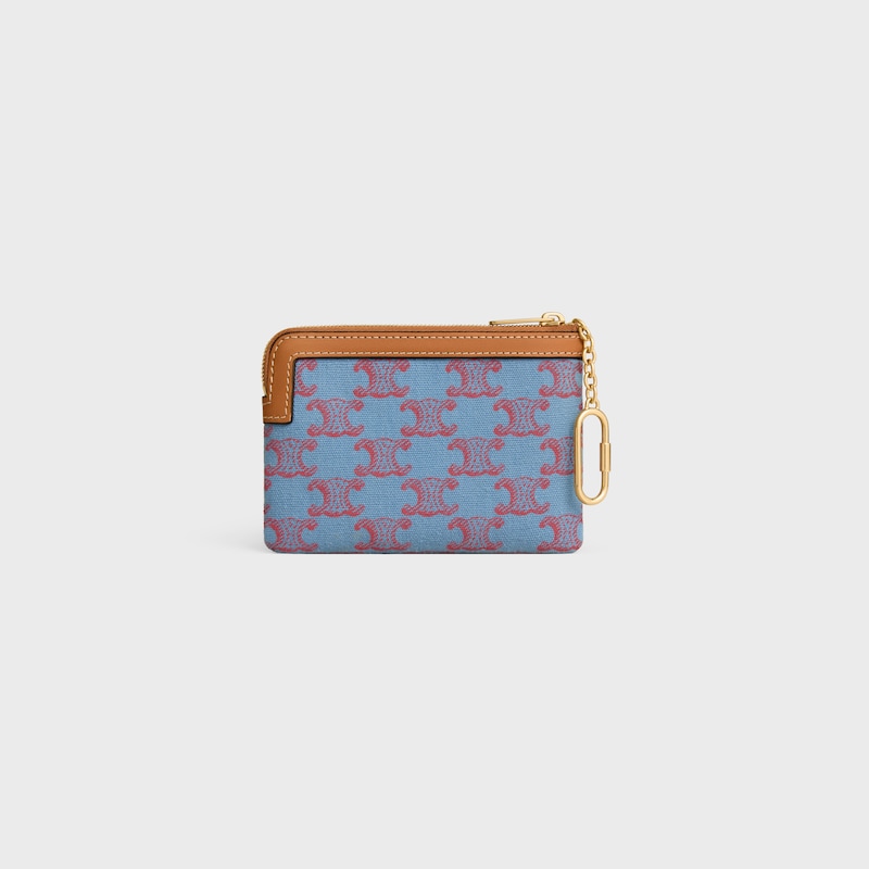 Coin Purse  IN TEXTILE WITH TRIOMPHE ALL OVER - DENIM BLUE / RED - COIN AND CARD HOLDERS - 1 | CELINE