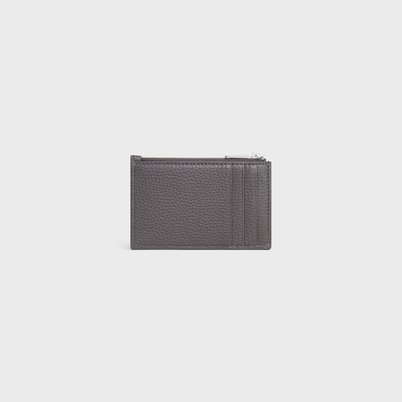 Zipped Card Holder IN GRAINED CALFSKIN - GREY - COIN AND CARD HOLDERS - 1 | CELINE