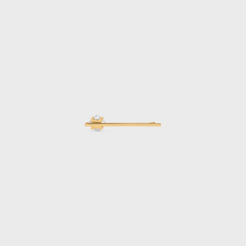 Celine Hair Slide in Brass with Gold finish and Resin Pearls - GOLD - HAIR ACCESSORIES - 1 | CELINE