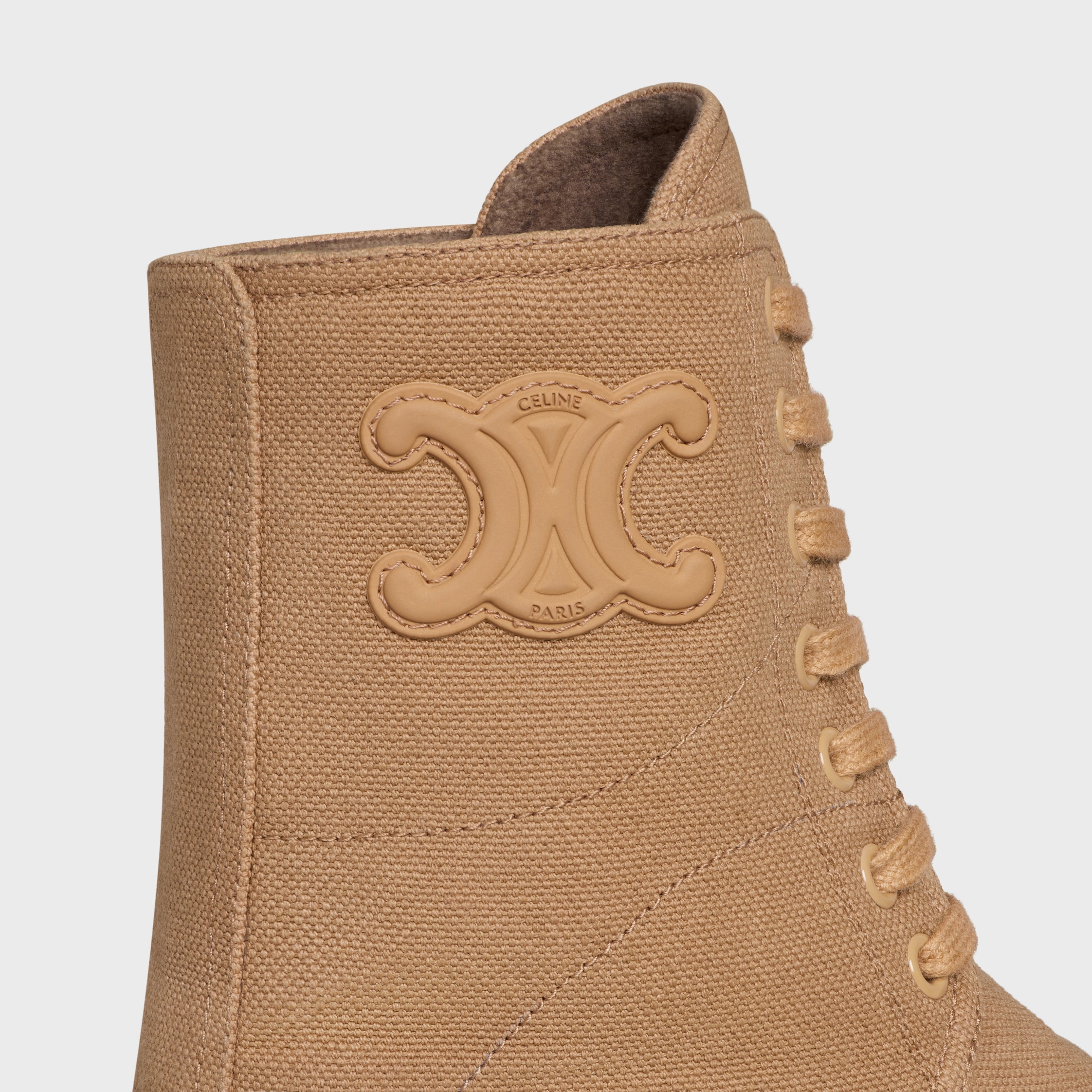 CELINE RILEY LACE-UP BOOT IN CANVAS - CARAMEL | CELINE