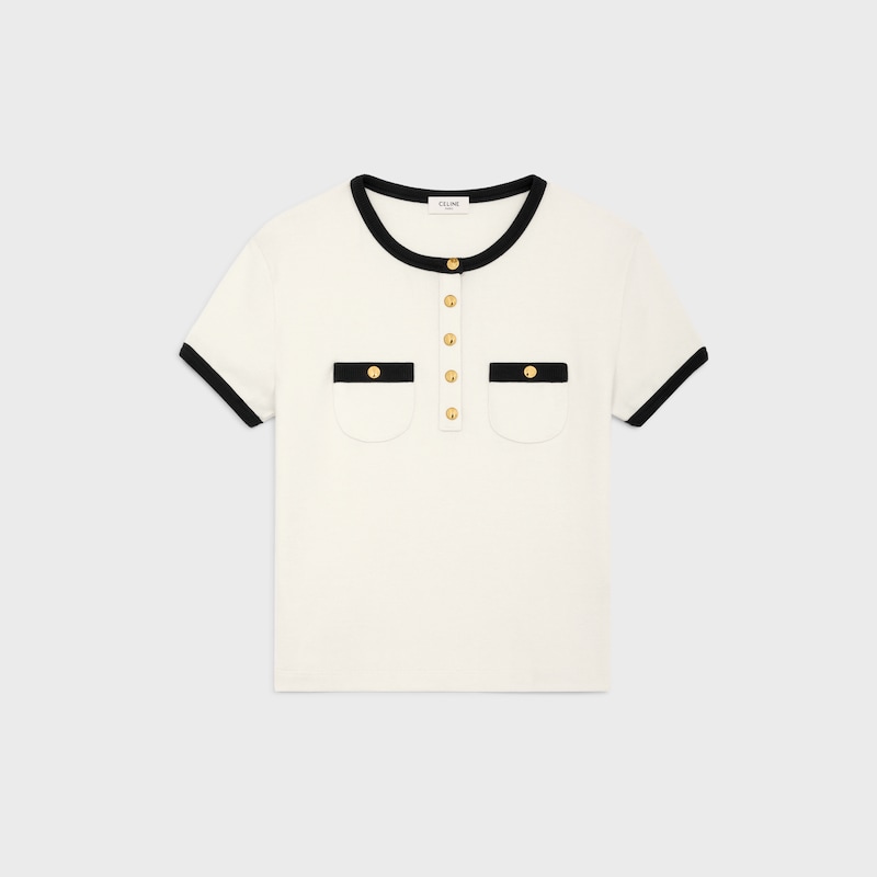 CAMISETA CORTA DE PUNTO DE ALGODÓN - Crema / Negro -  - 1 | CELINE