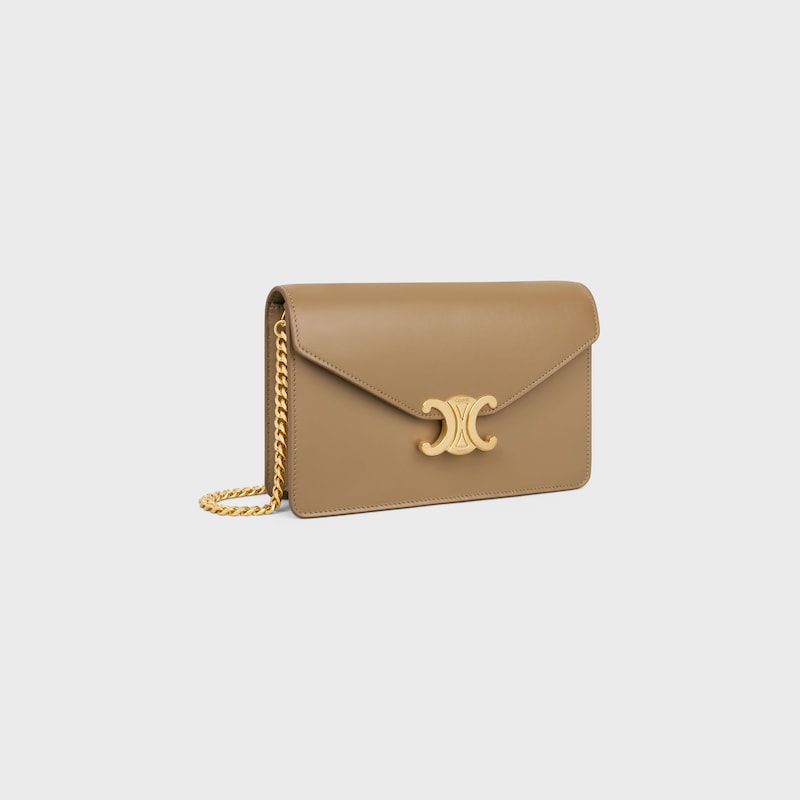 WALLET ON CHAIN MARGO IN Shiny calfskin - SMOKED BROWN - WALLETS ON CHAIN - 1 | CELINE