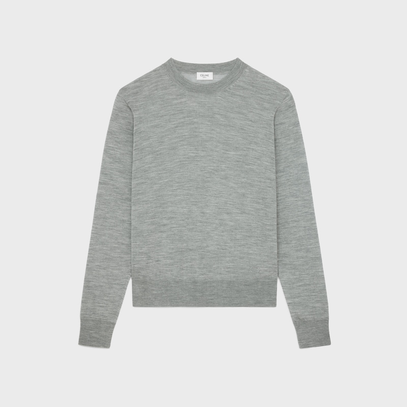 triomphe crew neck sweater in fine wool - LIGHT GREY -  - 1 | CELINE