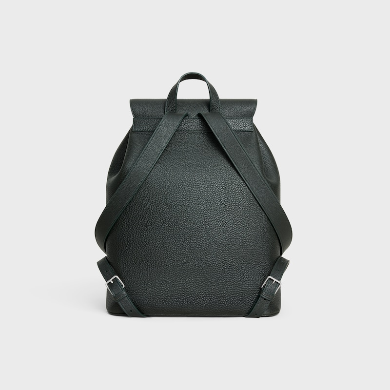 MOCHILA FOLCO GRANDE DE PIEL DE BECERRO CON TEXTURA GRANULADA - VERDE NOCHE - MOCHILAS - 1 | CELINE