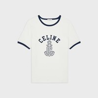 CELINE ANCHOR棉质平纹针织70年代风格T恤 - 荧光白/海军蓝 -  - 1 | CELINE