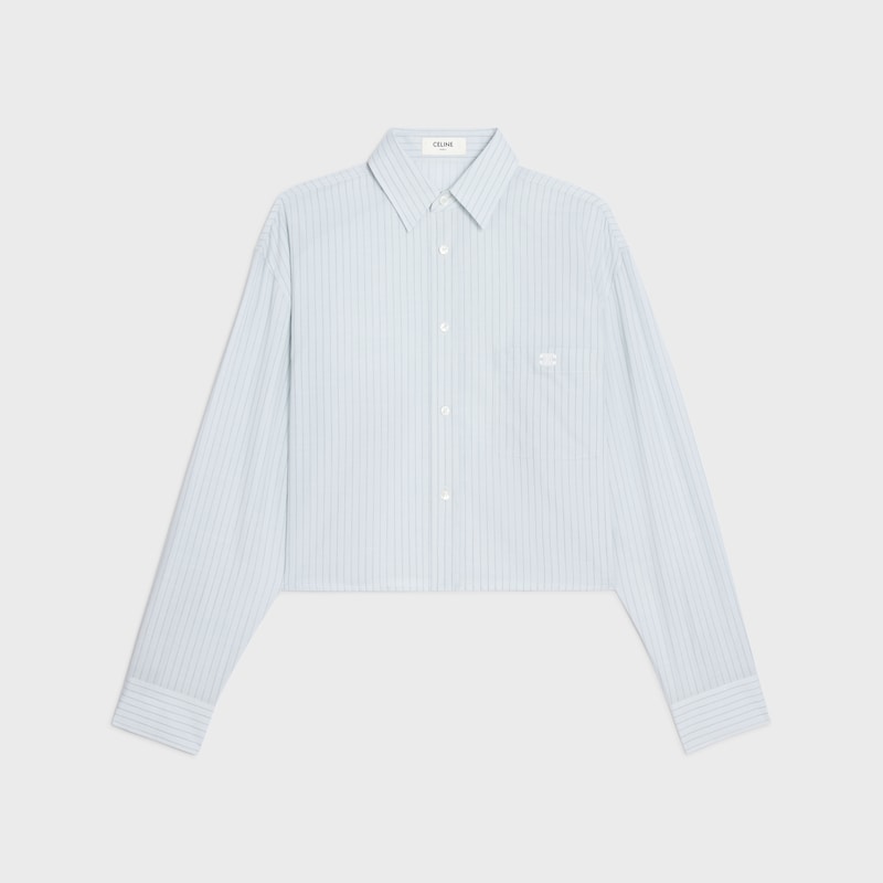 cropped shirt IN COTTON CHAMBRAY - GLACIER/BLACK -  - 1 | CELINE