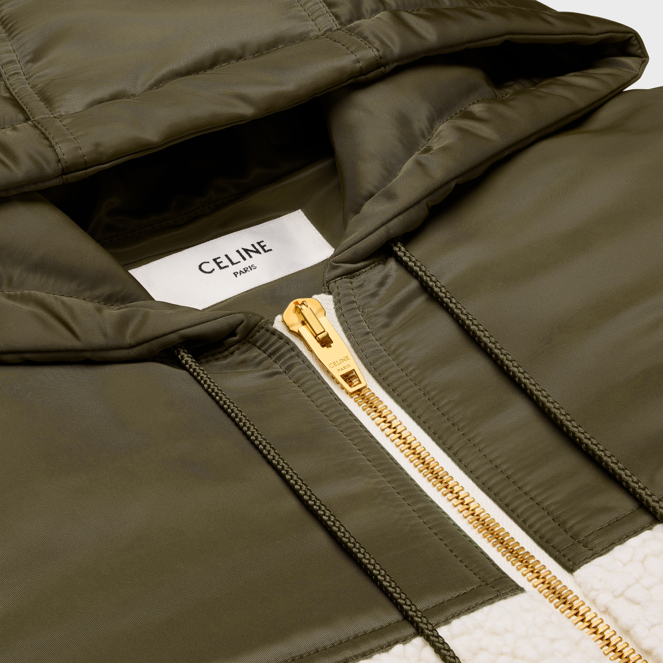 関税込 CELINE fleece jacket in fur-effect RV0G20281.38NO fleece jacket in fur-effect cashmere - GREGE/KHAKI | CELINE