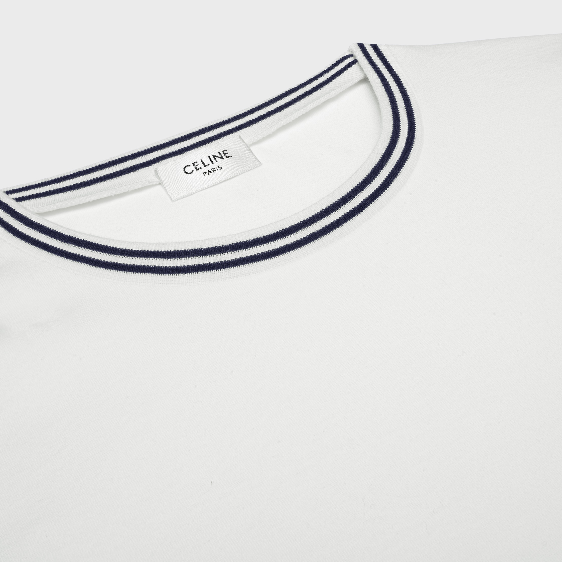 追跡付き発送【CELINE】70’S TRIOMPHE T-SHIRT ロゴ入りTシャツ CELINE Off White/Navy Arc De Triomphe 70's T-Shirt in Cotton