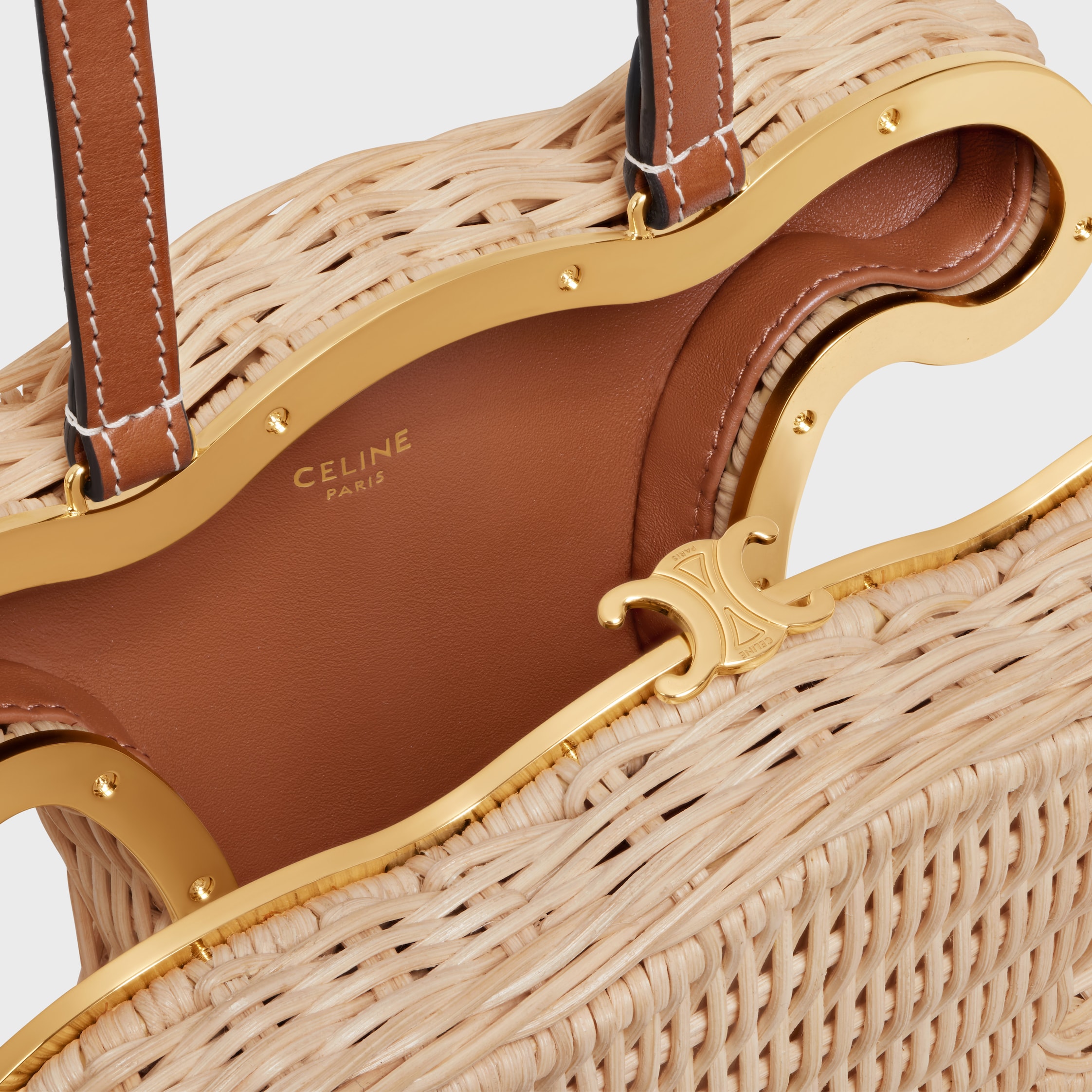 MINAUDIÈRE TRIOMPHE IN WICKER AND NATURAL CALFSKIN - NATURAL / TAN
