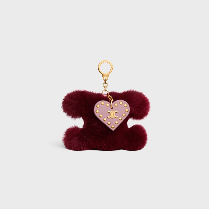 TRIOMPHE pom-pom Charm IN SHEARLING AND CALFSKIN - BURGUNDY / PINK - CHARMS AND ACCESSORIES - 1 | CELINE