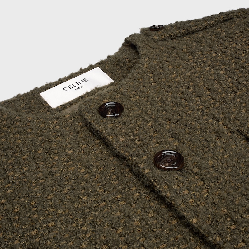 chasseur jacket IN CASHMERE BOUCLETTE NATTE - ARMY GREEN RINSE -  - 1 | CELINE