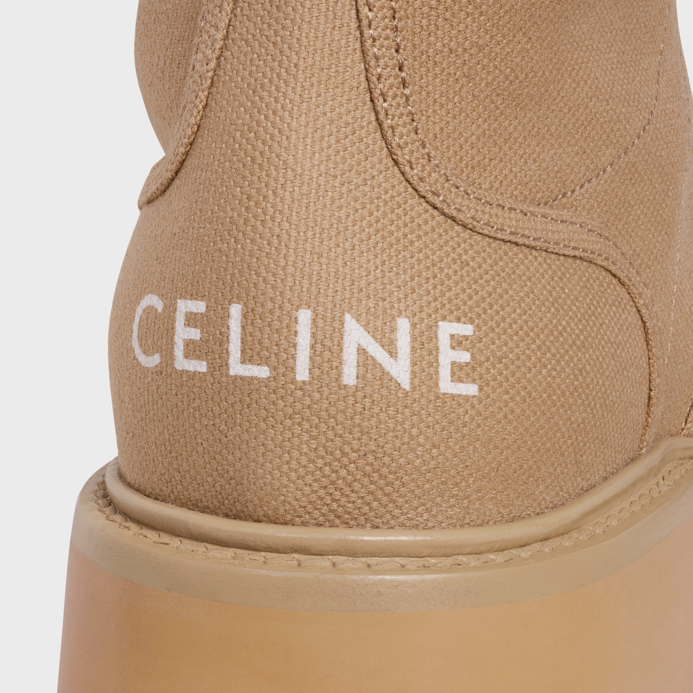 CELINE BULKY LACE-UP BOOT IN CANVAS & CALFSKIN - BEIGE | CELINE