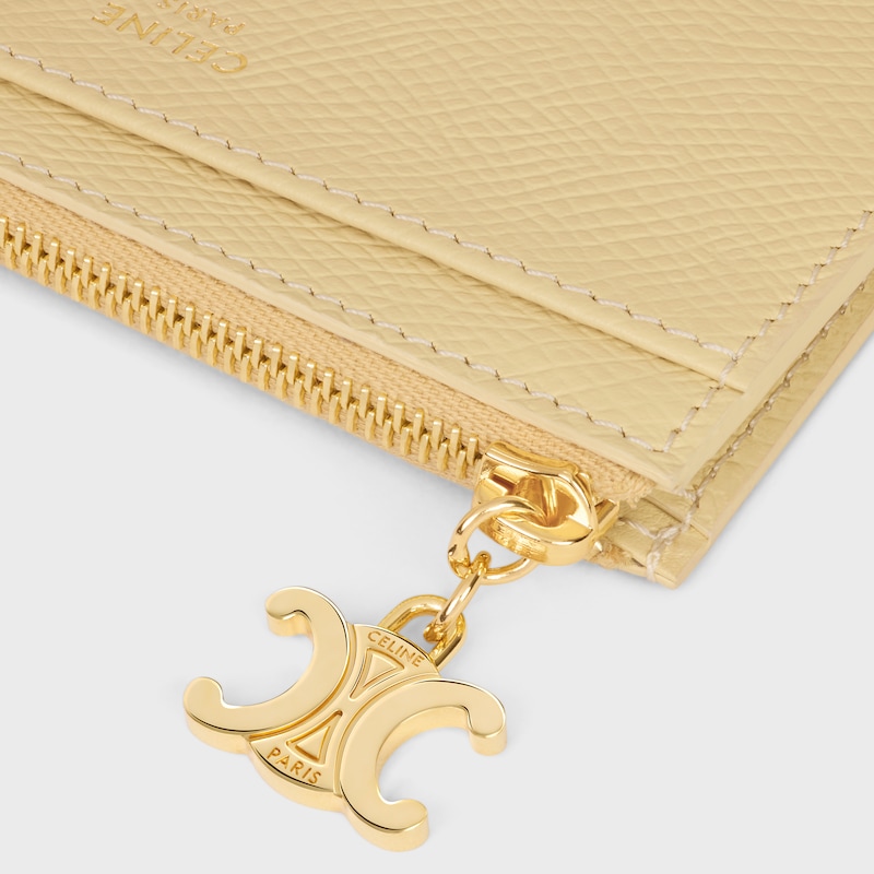 ZIPPED CARD HOLDER TRIOMPHE CHARMS IN GRAINED CALFSKIN - SPRING YELLOW - COIN AND CARD HOLDERS - 1 | CELINE