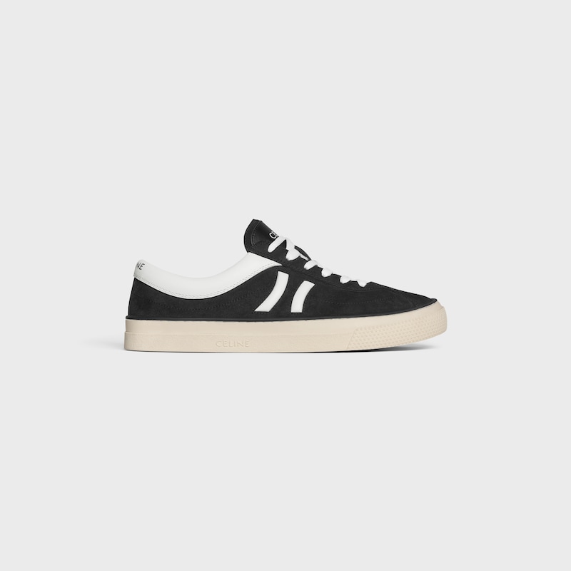 CELINE SUNSET LOW LACE-UP SNEAKER IN SUEDE CALFSKIN AND CALFSKIN - BLACK / OPTIC WHITE -  - 1 | CELINE