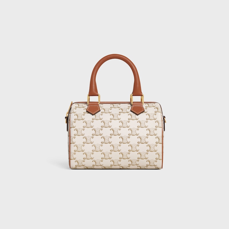 SMALL BOSTON in Triomphe Canvas and calfskin - WHITE - TRIOMPHE CANVAS - 1 | CELINE