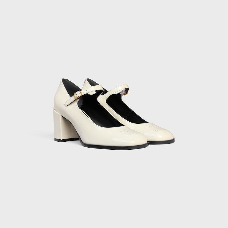 CELINE LILY BABIES AVEC TRIOMPHE PERFORÉ EN CUIR DE VEAU VERNI - BLANC COTON -  - 1 | CELINE