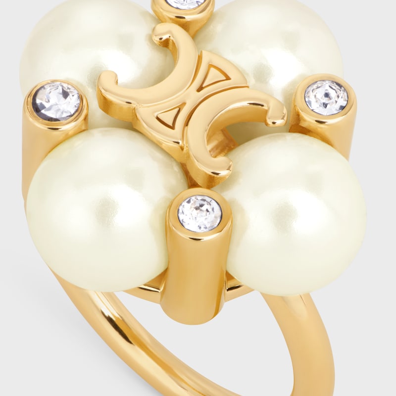 Les Perles Celine Ring in Strass, Resin Pearls and Brass with Gold Finish - GOLD / IVORY -  - 1 | CELINE