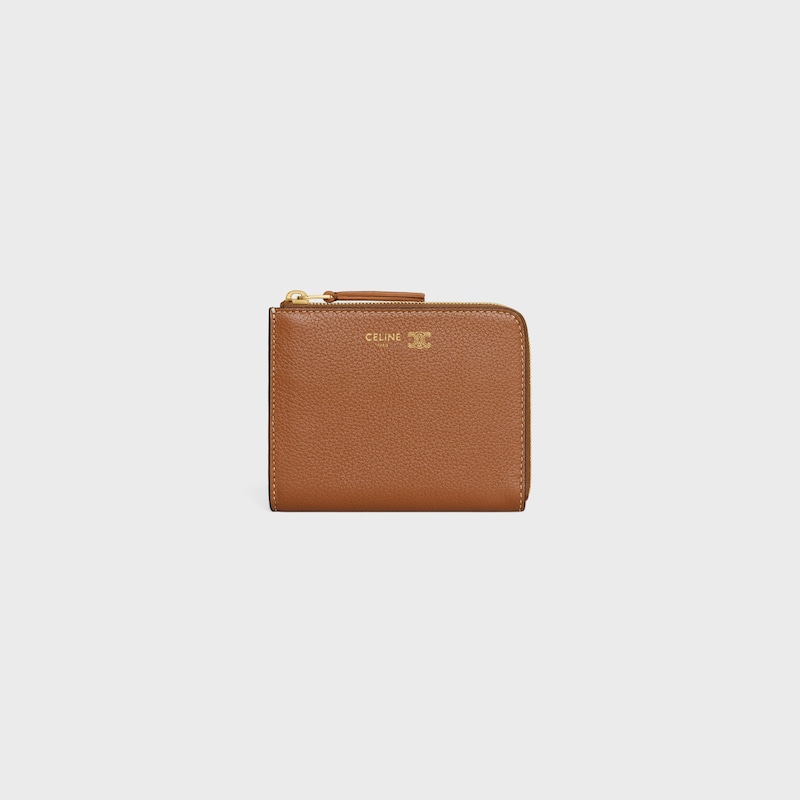 FLAT ZIPPED WALLET TRIOMPHE STAMP IN SUPPLE GRAINED CALFSKIN - SOFT TAN / SOFT CREAM - NEW - 1 | CELINE