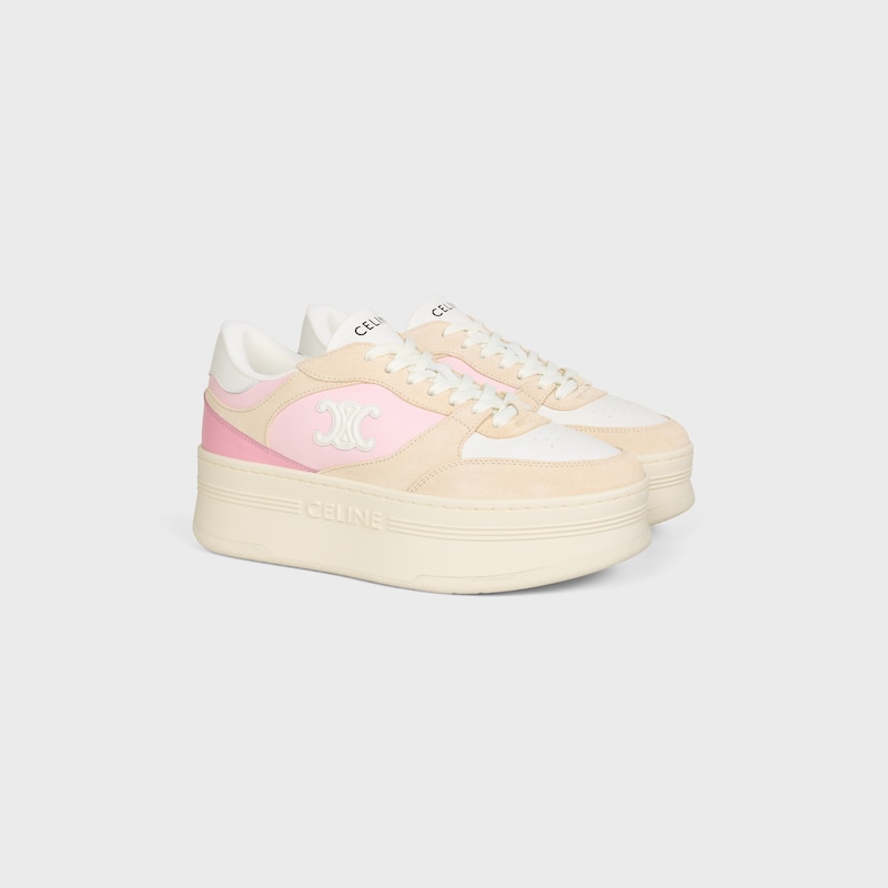 BLOCK WEDGE SNEAKER IN CALFSKIN AND SUEDE CALFSKIN - PINK / BEIGE -  - 1 | CELINE