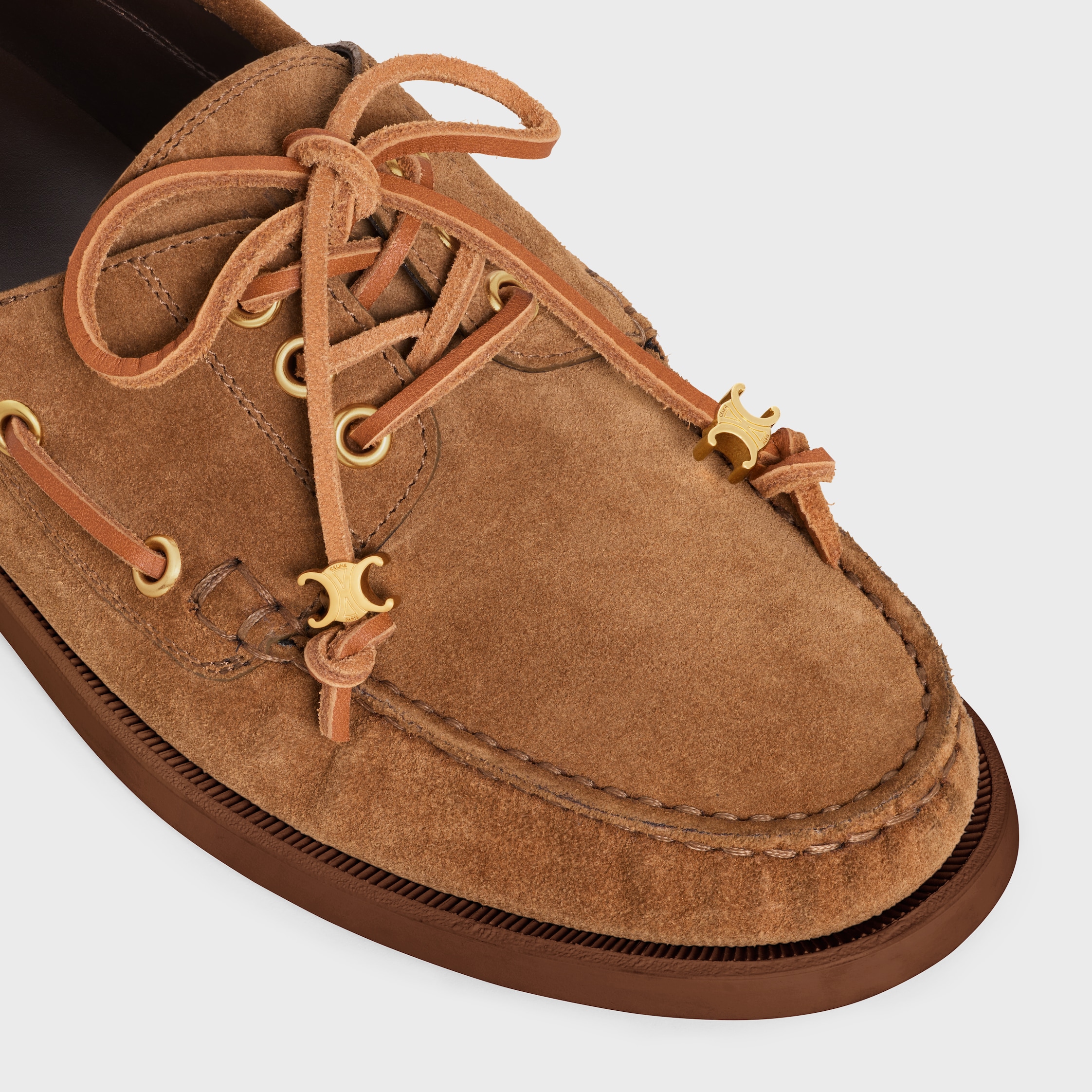 シューズ・サンダルその他 CELINE CELINE BATEAU LACE-UP IN SUEDE CALFSKIN CELINE BATEAU LACE-UP IN SUEDE CALFSKIN - DARK HAVANA | CELINE
