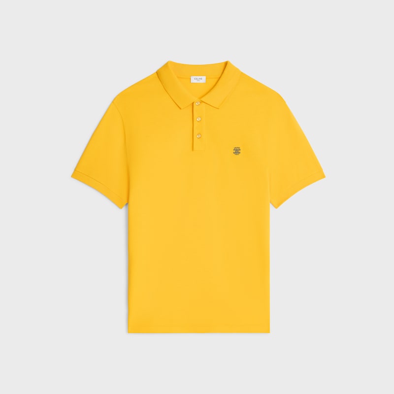 polo shirt IN PIQUE COTTON JERSEY - POST IT YELLOW / NAVY -  - 1 | CELINE