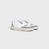 CELINE TRAINER CT-09 LOW LACE-UP SNEAKER IN CALFSKIN AND MESH - Optic White/Grey/Beige -  - 2 | CELINE