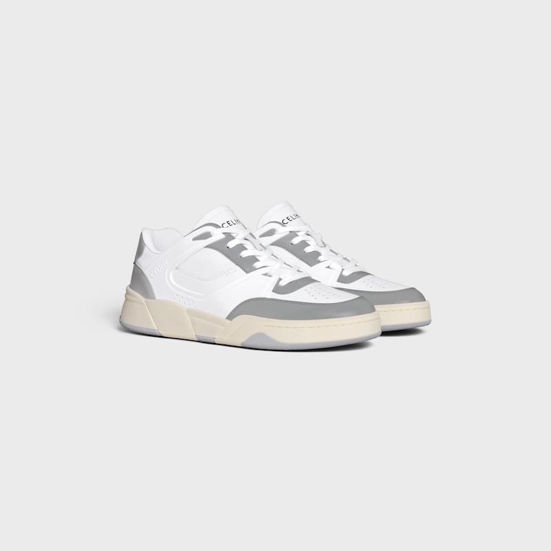 CELINE TRAINER CT-09 LOW LACE-UP SNEAKER IN CALFSKIN AND MESH - Optic White/Grey/Beige -  - 1 | CELINE