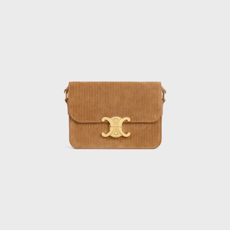 Teen Triomphe Bag in STRIPED SUEDE CALFSKIN - TOBACCO - TRIOMPHE - 1 | CELINE