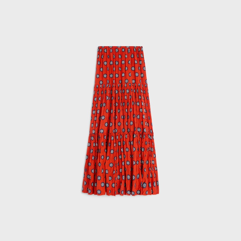skirt IN printed cotton and silk voile - VERMILLION/NAVY/CHALK -  - 1 | CELINE