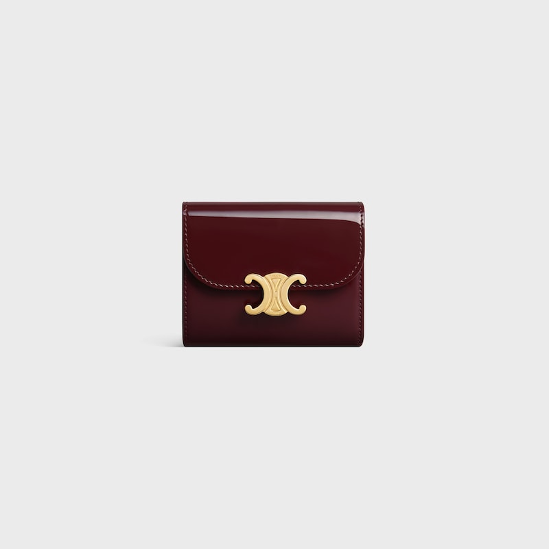 Portafoglio Triomphe piccolo con patta in pelle di vitello verniciata - SYRAH - NUOVO - 1 | CELINE