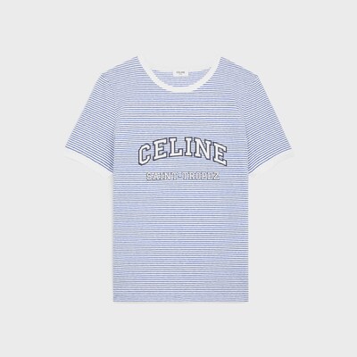 celine 70's t-shirt in striped jersey - OFF WHITE/NAVY/BLUE -  - 4 | CELINE