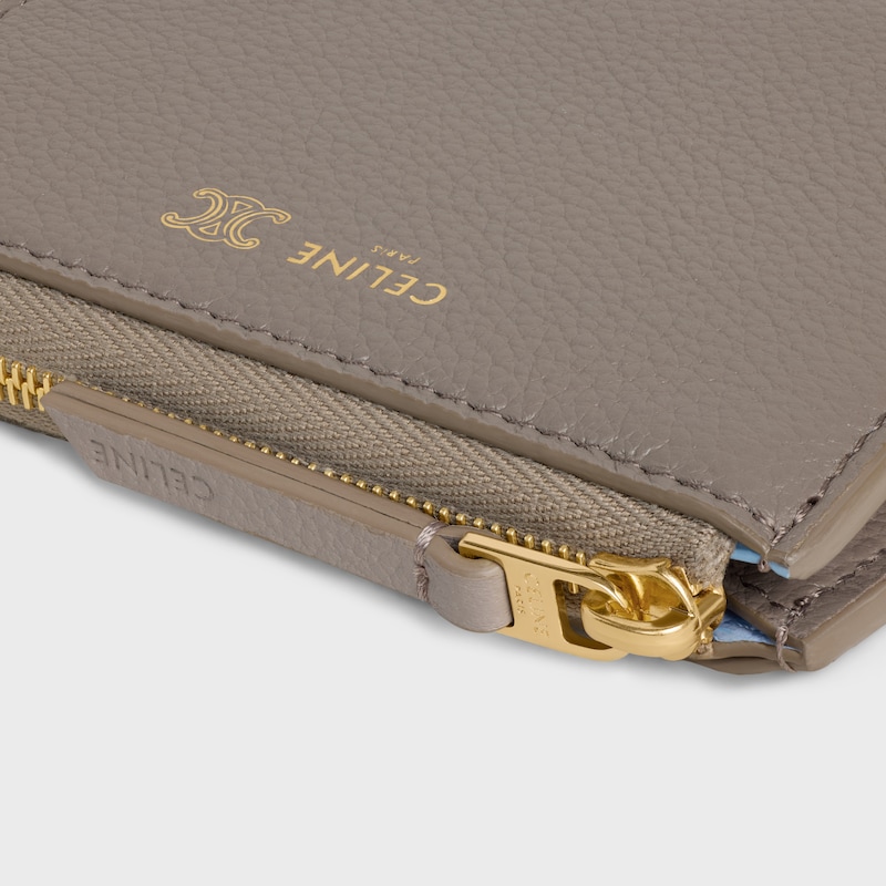 FLAT ZIPPED WALLET TRIOMPHE STAMP IN SUPPLE GRAINED CALFSKIN - PEBBLE / LIGHT BLUE - NEW - 1 | CELINE
