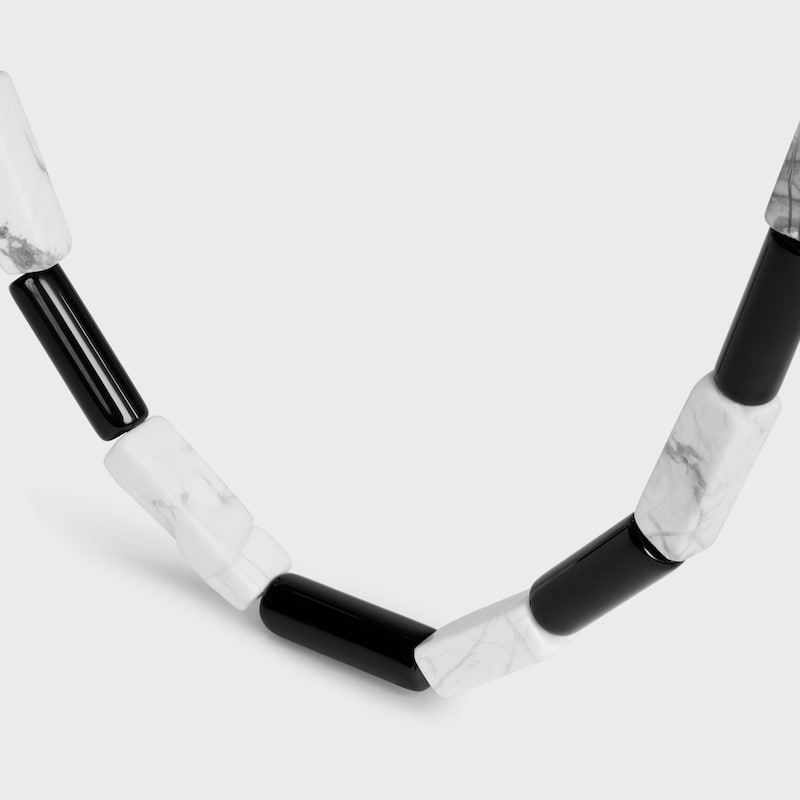 ÉTÉ CELINE TRIOMPHE NECKLACE IN ONYX, HOWLITE AND BRASS WITH RHODIUM FINISH - BLACK / WHITE / SILVER - NEW COLLECTION MEN - 1 | CELINE