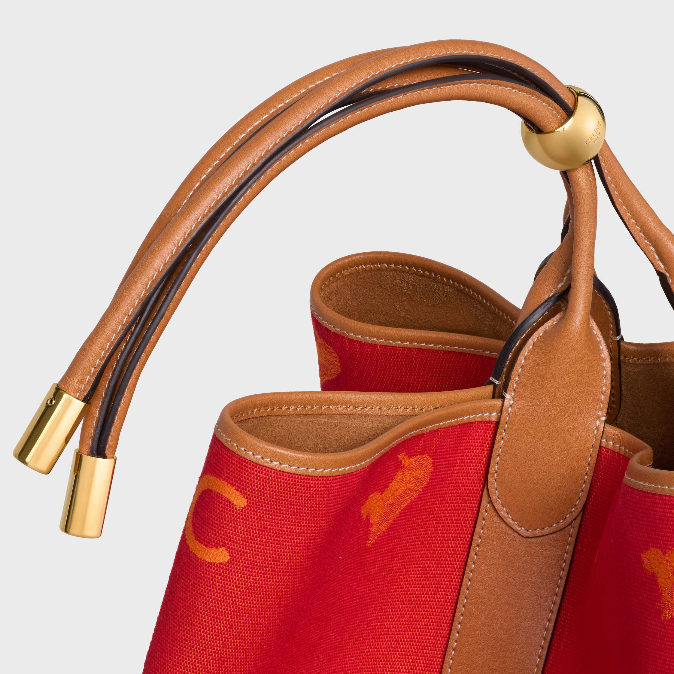 LARGE DROP BUCKET BAG IN JACQUARD C SULKY TEXTILE - RED / ORANGE